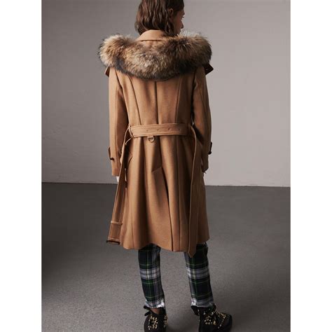 burberry hooded wool blend coat with detachable fur trim|burberry ladies wool black coats.